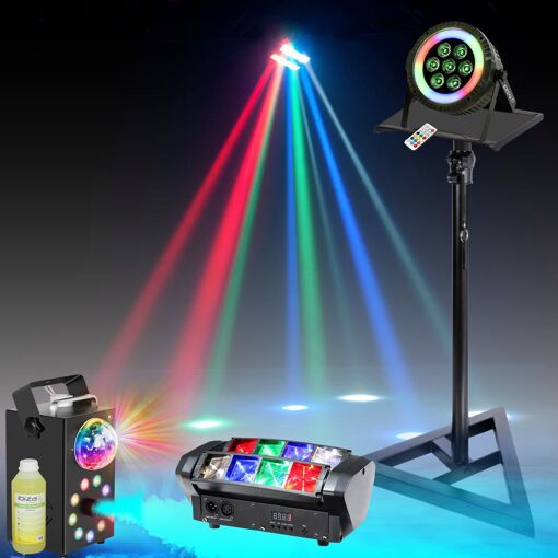 Ibiza Light RGBW Spider Lighting Kit - DMX Control LED Projector and Smoke Machine