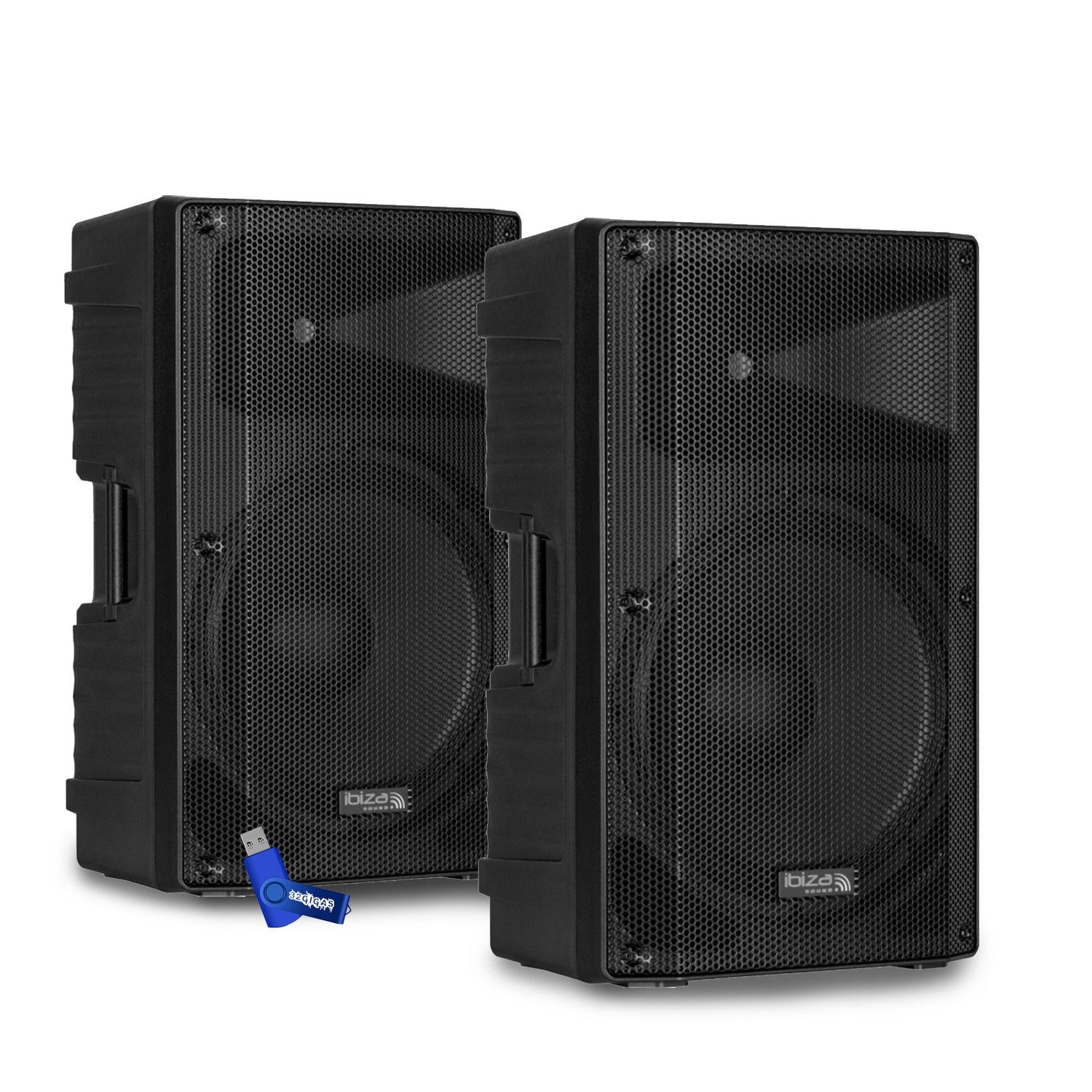 Par de altavoces pasivos Ibiza Sound XTK12-MKII - 12"/30 cm, 2 x 500 W, reflex de bajo 2 vías + llave USB de 32 GB