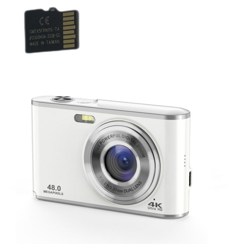 Digital Camera 4K 48MP with 16x Zoom and 32GB Memory Card - Silver
