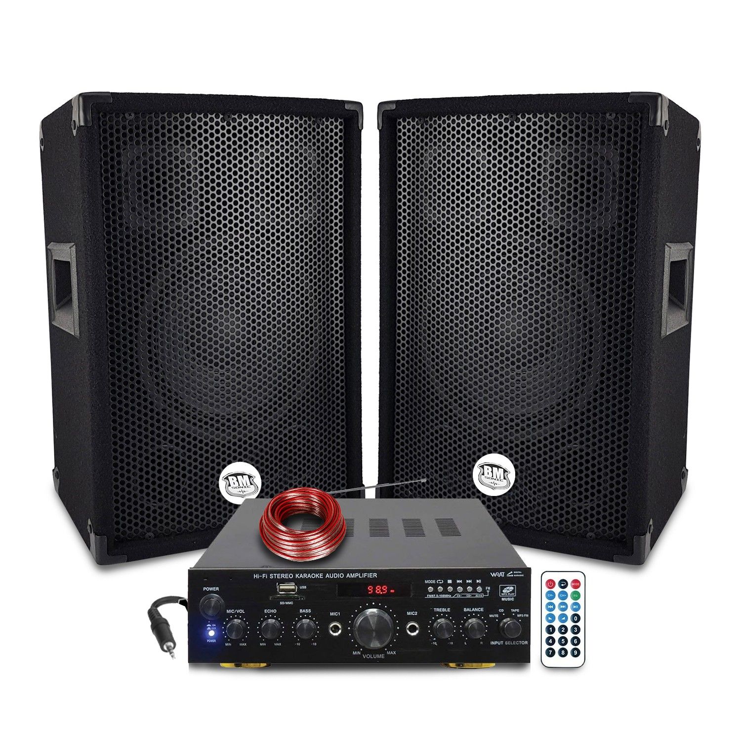 Bm Sonic Pack Sono 600W Speaker System - 8" Bass Reflex 3-Way Speakers with Amplifier
