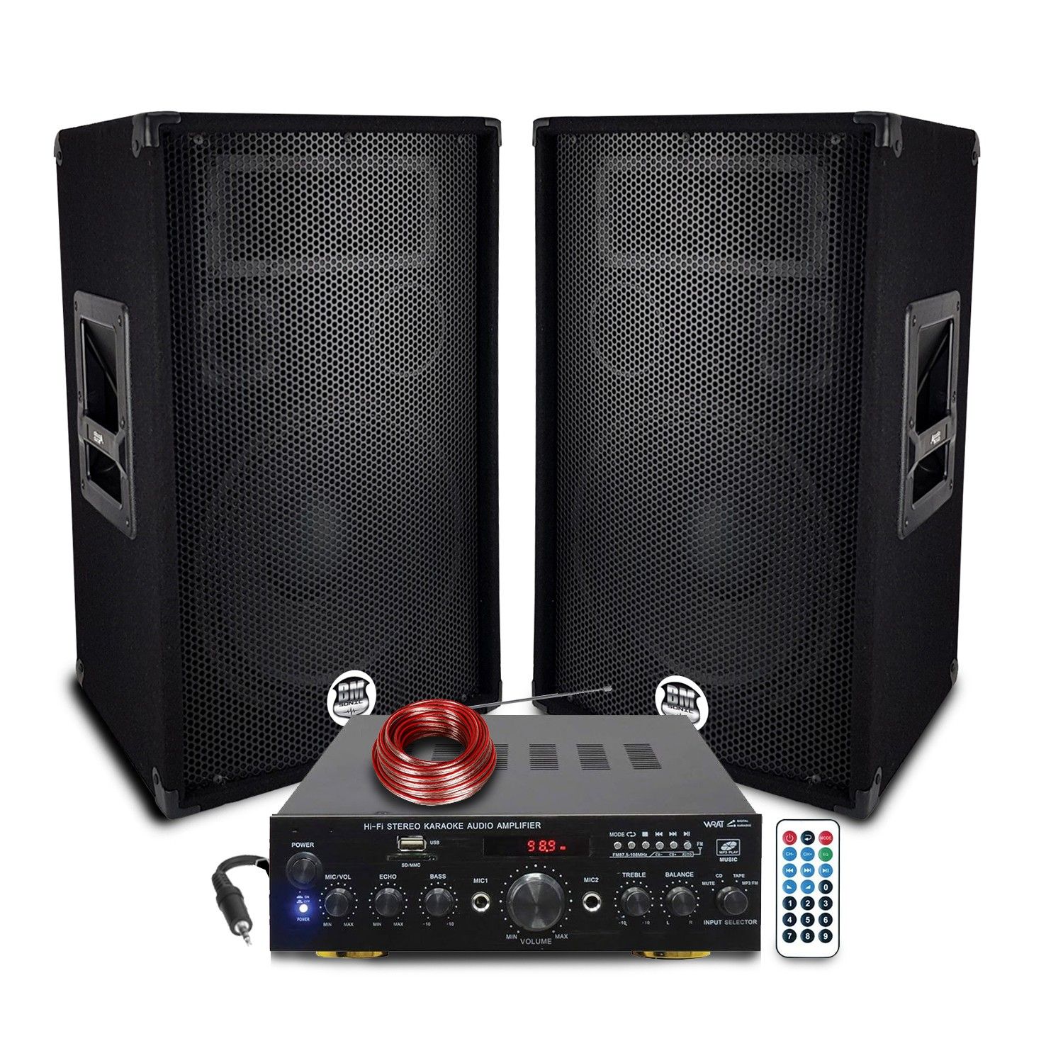 Bm Sonic Pack Sono DJ 800W Speakers - 10" Bass Reflex 3-Way Speakers with Bluetooth and USB MP3