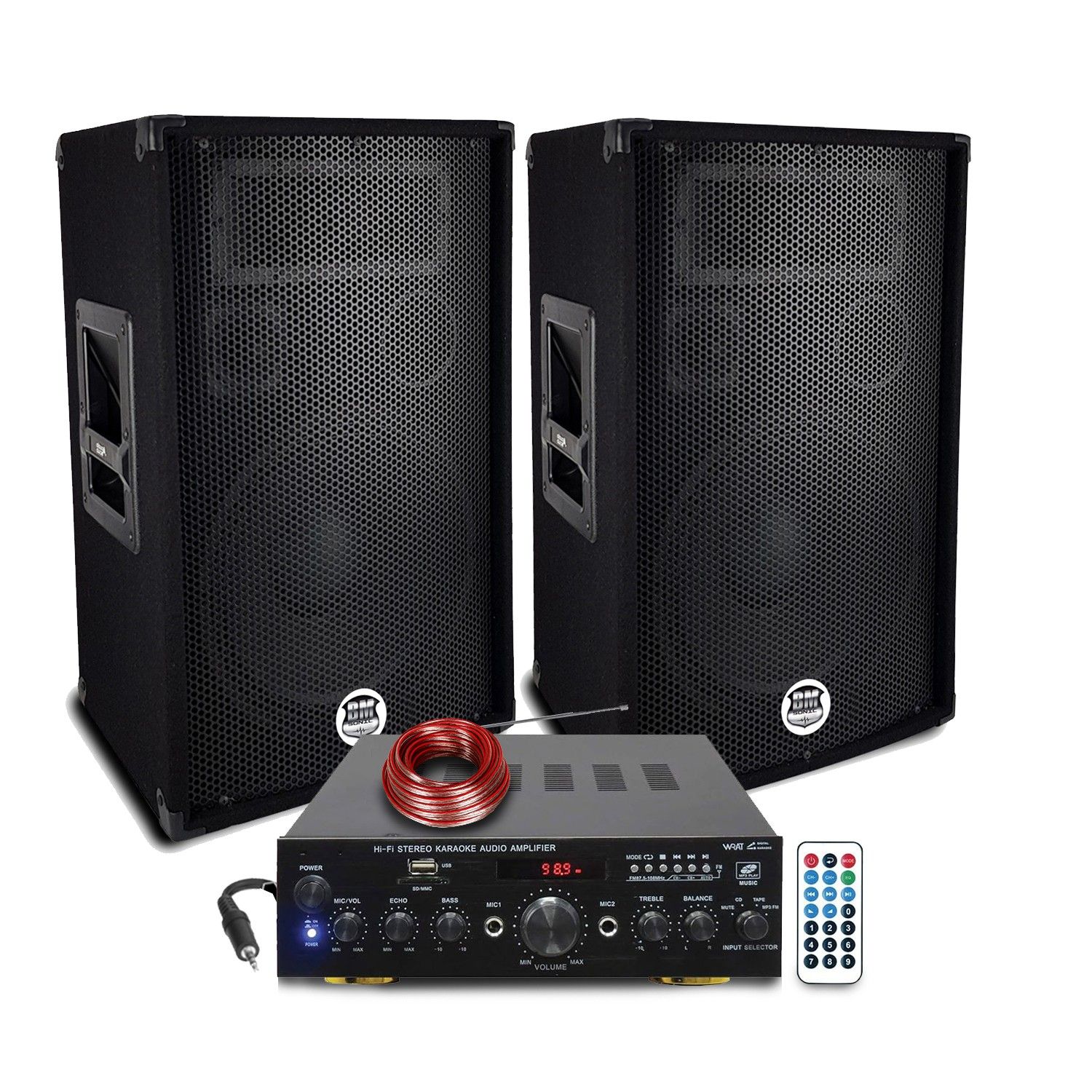 Bm Sonic Pack Sono DJ 1200W Speakers 3-Way 12" Subwoofers with Bluetooth & USB MP3, PC Inputs - Stereo Amplifier 100W
