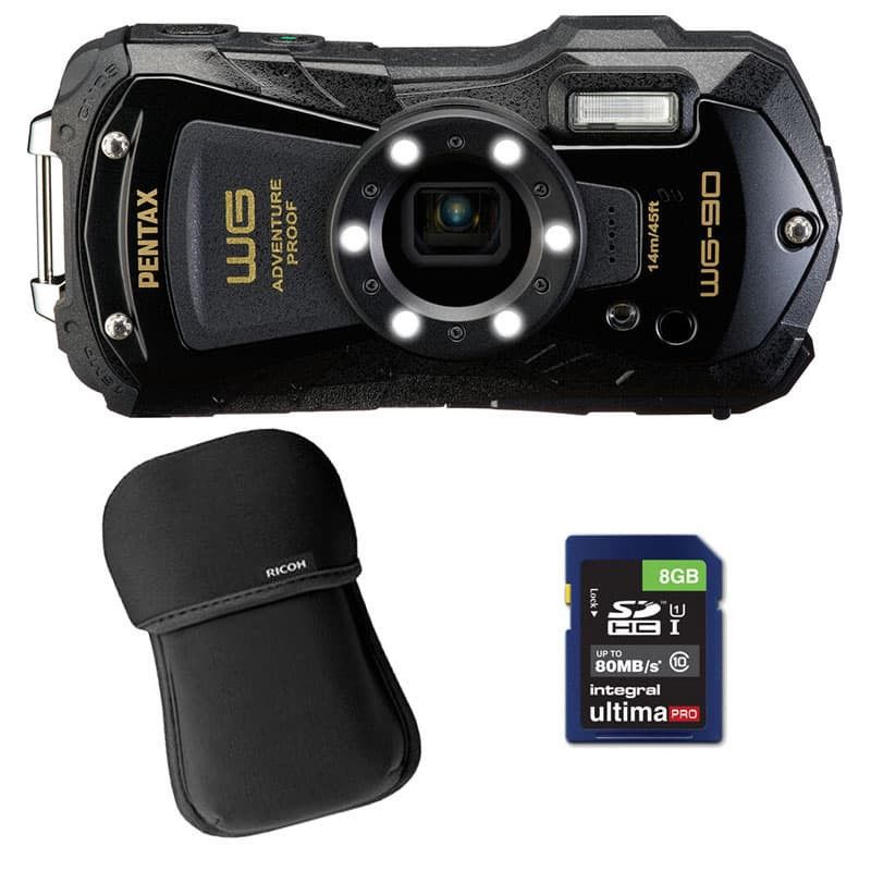 Pentax WG-90 Black Waterproof Camera 2-Year Warranty + Case + 8GB SD Card
