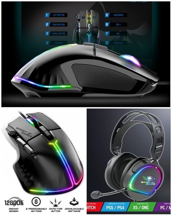 Spirit of Gamer PRO-H6 Gaming Headset - Xbox, PS5, LED RGB - Omnidirectional Microphone - 50mm Drivers