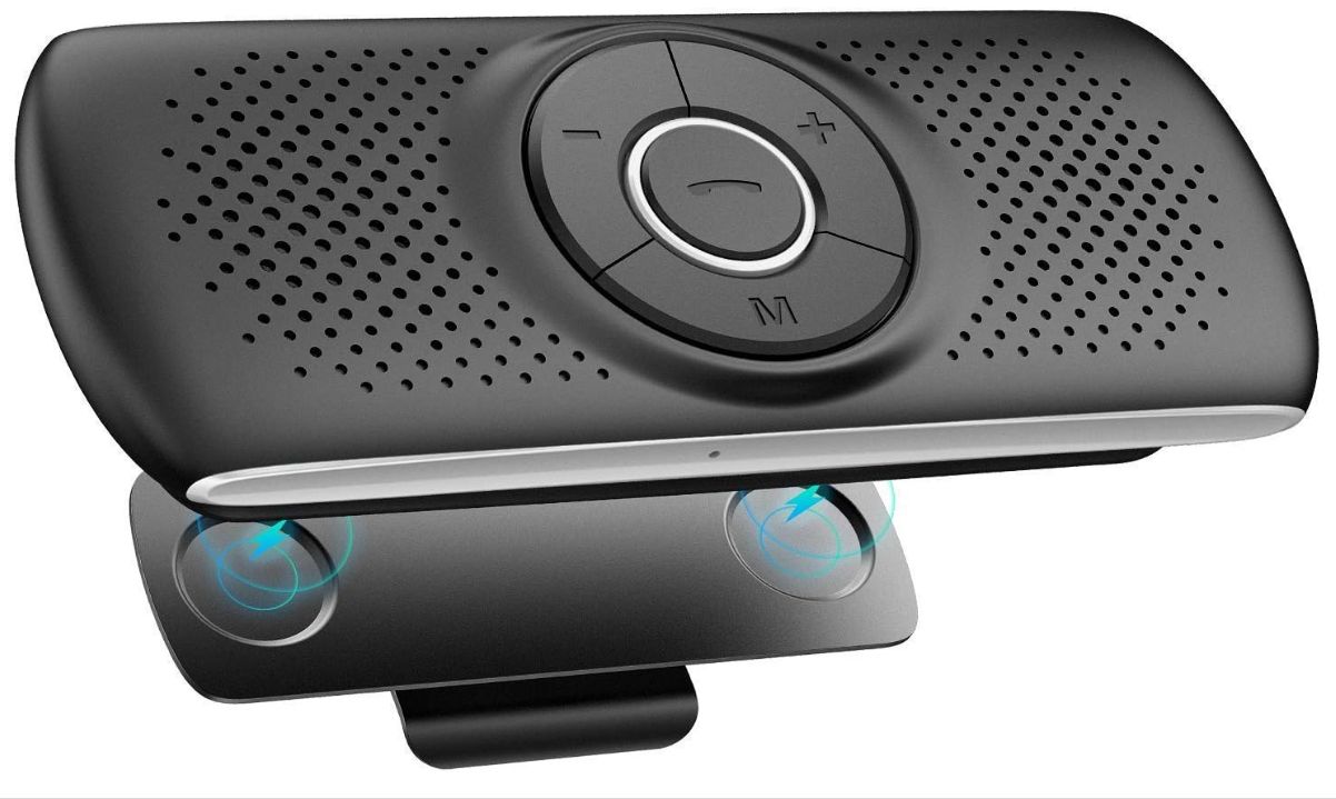 FOLAYA Bluetooth 5.0 Hands-Free Car Kit with Built-in Microphone and GPS Clip, Automatic Reconnecting Music Slot TF Card, Car Windshield Mount for iOS Siri & Google Assistant