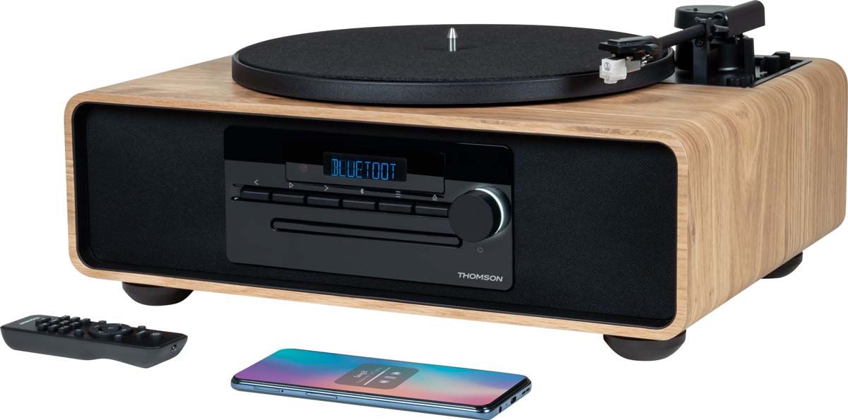 Chaîne stéréo Thomson Bluetooth avec platine intégrée en bois - Noir MIC300TT