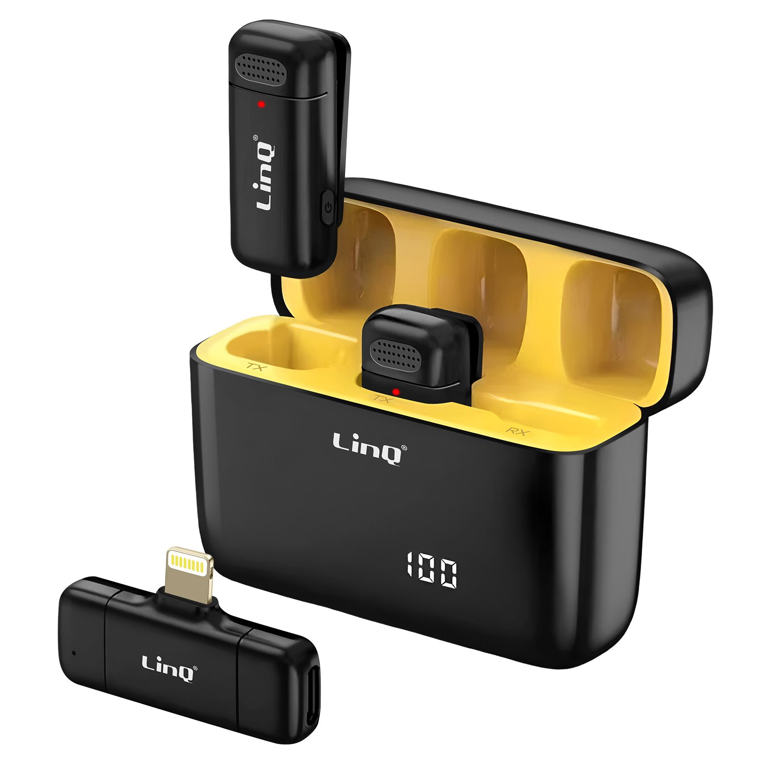 LinQ Wireless Tie Microphone with Noise Cancellation and Lightning Connector - Black