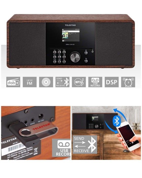 Radio multifuncional Telestar - DIRA S 24 - DAB+/FM - Bluetooth 5.1 - Reproductor CD USB
