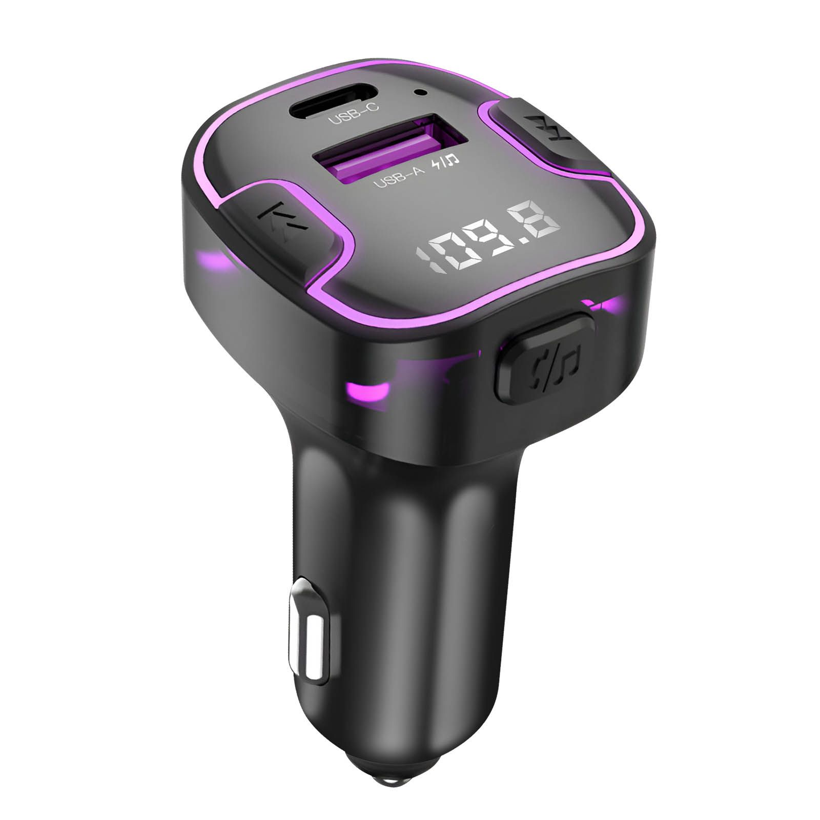 XO Bluetooth FM Transmitter with USB & USB-C Charger - Retro-Lit XO Black