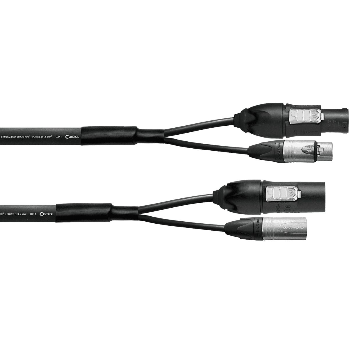 DMX Hybrid Cable 3-Pin XLR + Powercon True1 1.5m - Cordial ELC CPH1.5-DMX1-PWR1-T1