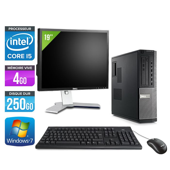 Ordinateur de bureau Dell Optiplex 790 + Écran 19' - Processeur Intel Core i5-2400 / 3,1 GHz - 4 Go RAM - Disque dur 250 Go - Graveur DVD - Ethernet Gigabit - Windows 7 Professionnel