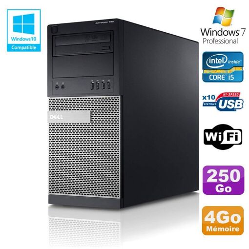 Tour Dell Optiplex 790 - Processeur Intel Core i5, 4 Go de RAM, 250 Go SSD, DVD, WiFi, Windows 7