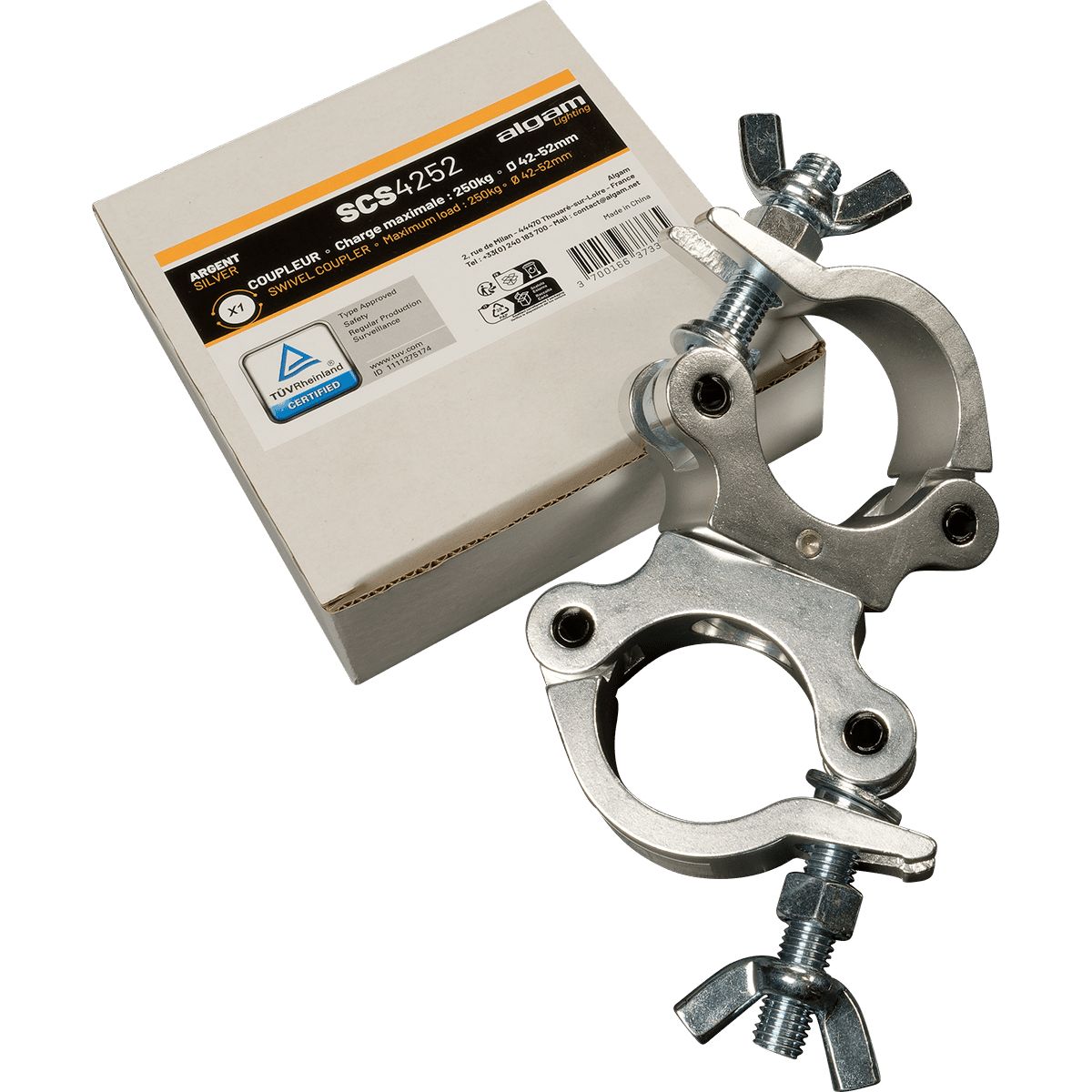 Algam Lighting SCS-4252-250KG 360° Swivel Coupler, Silver - 42-52mm, 250kg Capacity
