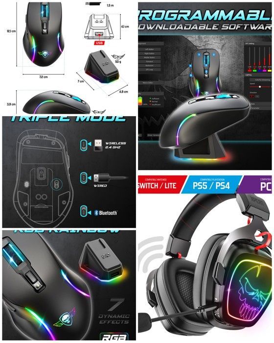 Spirit of Gamer XPERT H1500 Wireless Gaming Headset - Bluetooth, RGB, 7.1 Surround Sound