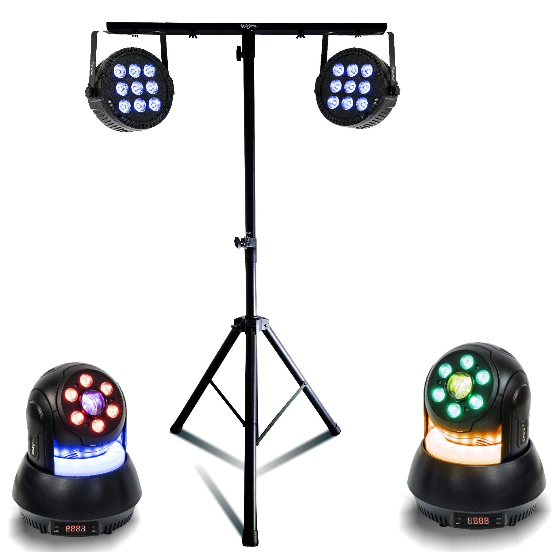 Pack Lumière Pied ML-SUPPORT-DJLIGHT 2 avec 2 Projecteurs Ibiza Light THINPAR-9X6W-RGBW et 2 Lyres Wash 30W
