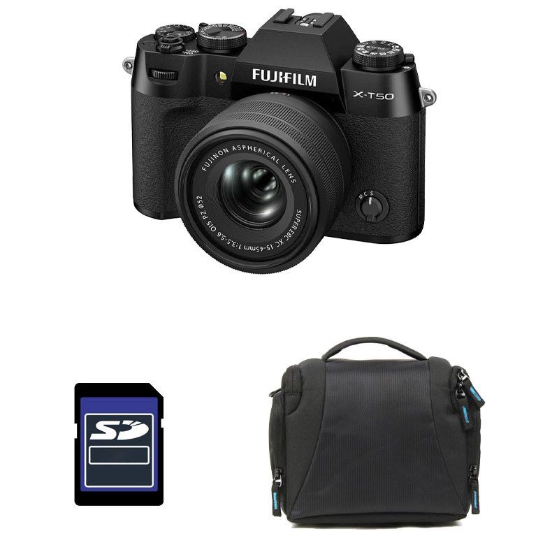 Fujifilm X-T50 Black + 15-45mm f/3.5-5.6 Pancake Lens + Bag + 8GB SD Card