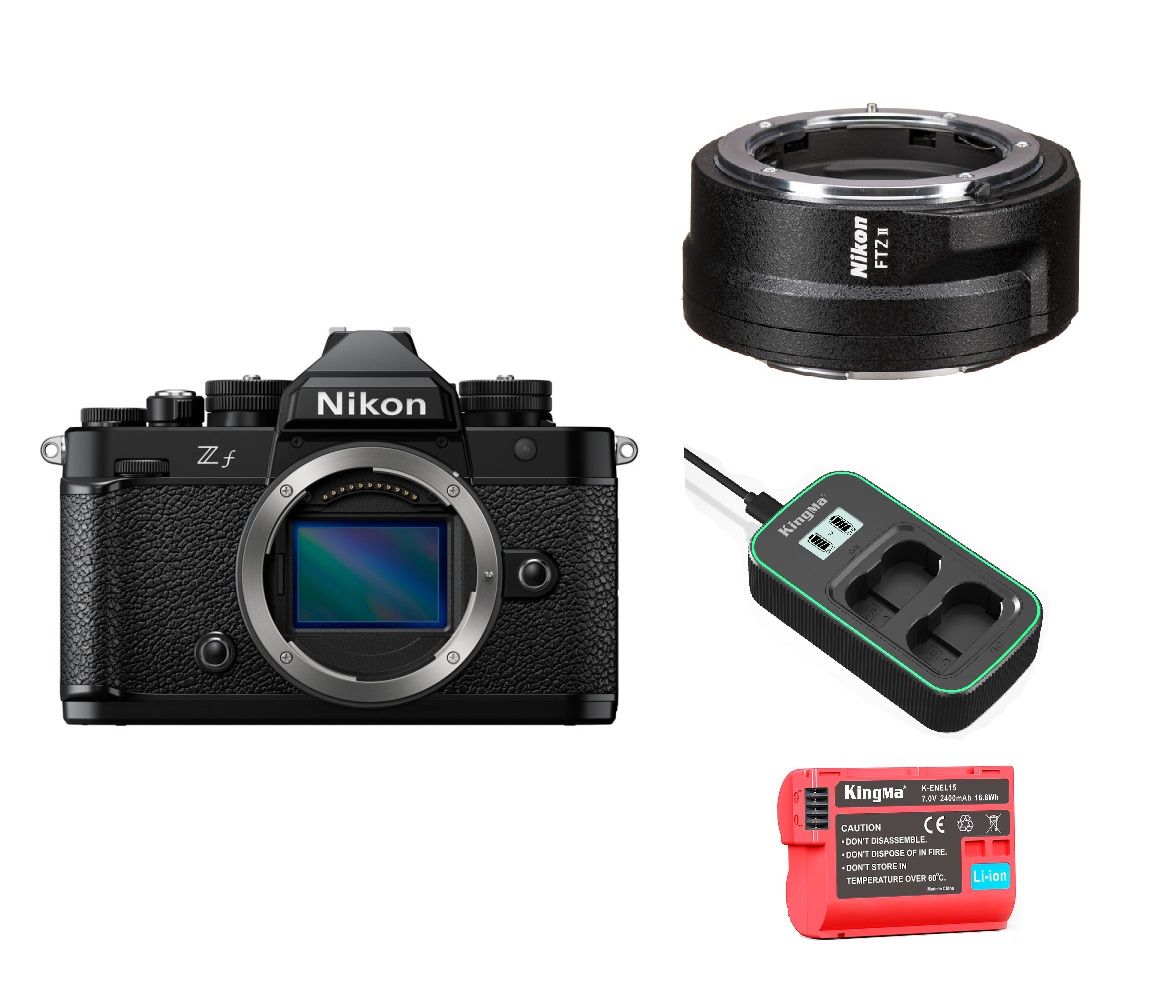 Nikon ZF 24.5MP Camera + FTZ II Adapter + Kingma 2400mAh Battery (Nikon EN-EL15) + Charger