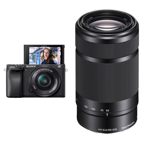 Sony Alpha a6400 (A6400) 24.2MP Black + 16-50mm F3.5-5.6 OSS Black Lens + 55-210mm F4.5-6.3 OSS Black Lens