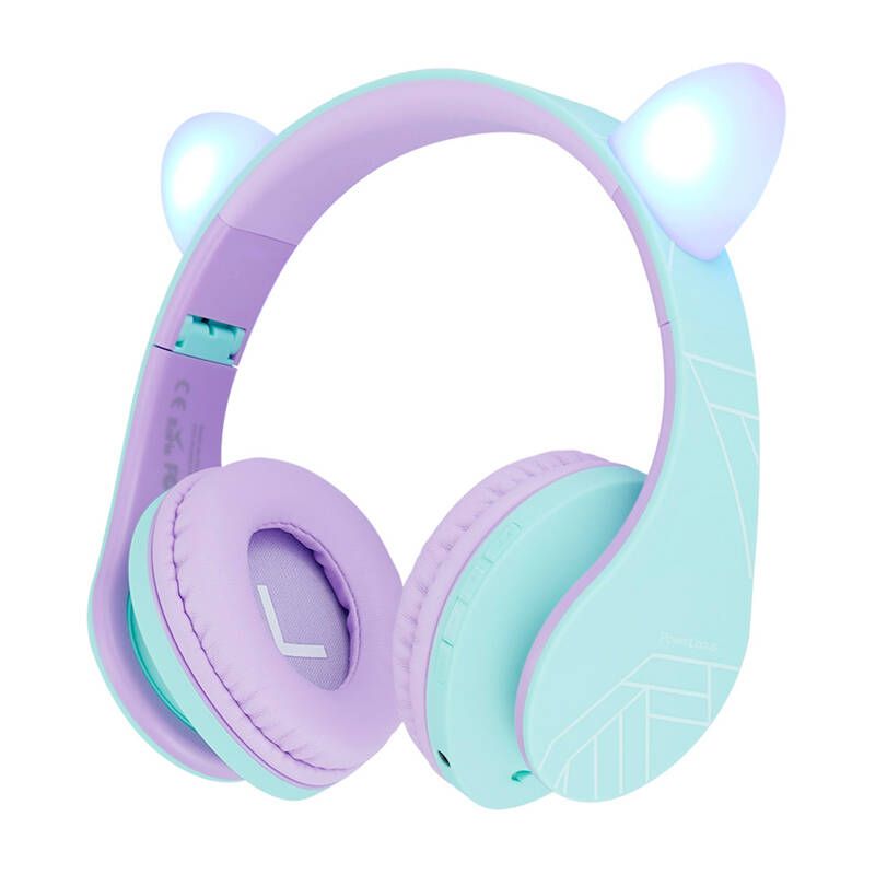 PowerLocus Cat Ear Wireless Headphones P2 for Kids (Blue & Purple)