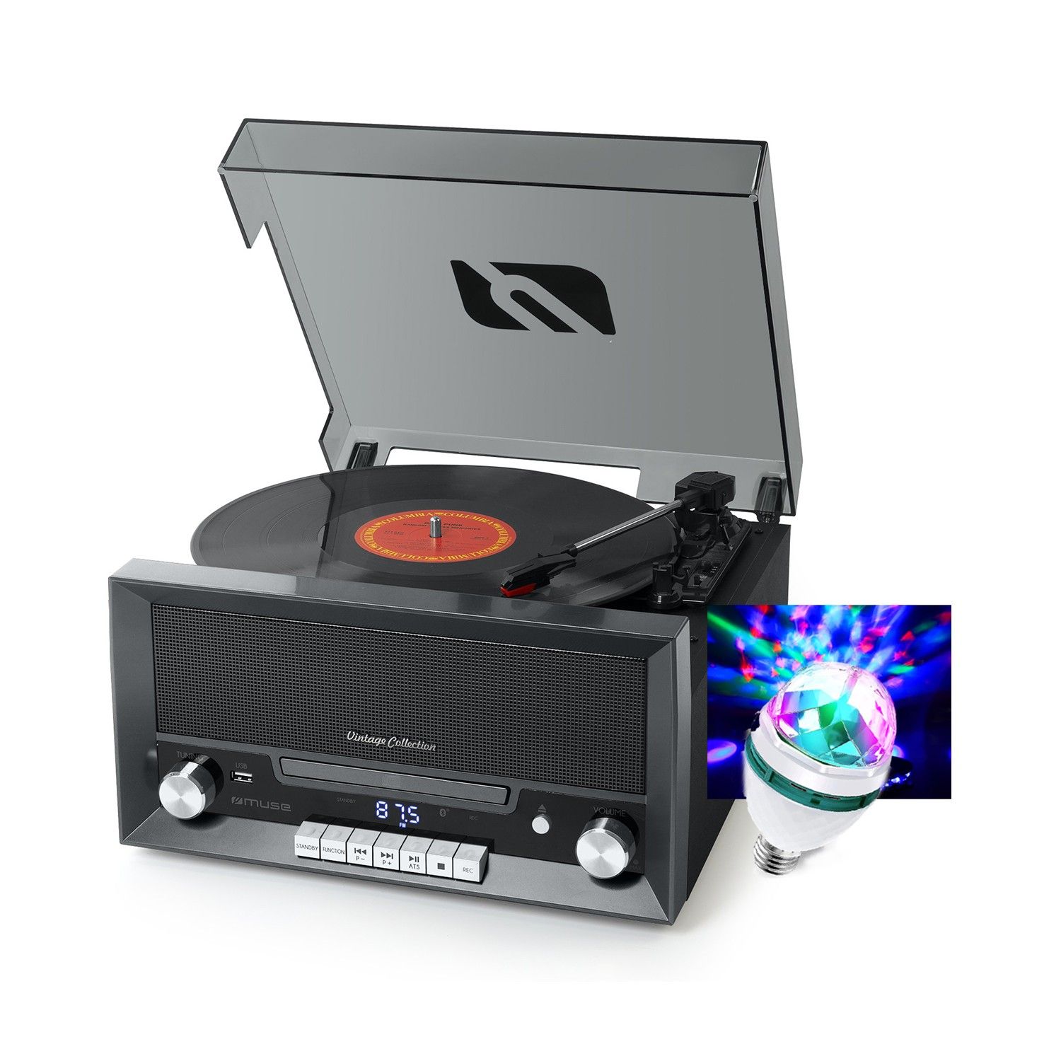 BMI MT-110-DS Bluetooth Vinyl Player - 20W, FM Radio, CD Player, USB Port