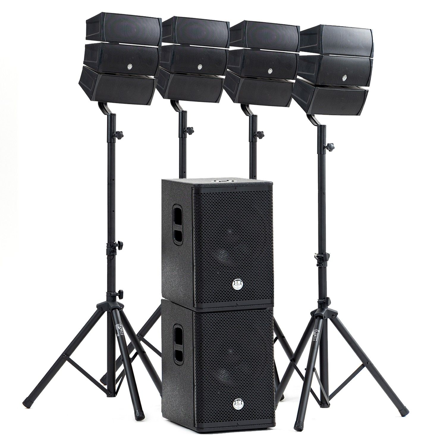 Kit Sono DJ BM SONIC BMS-12-ARRAY-BT 2000W Complet - 4 Enceintes Satellites, 2x Caissons de Basse 31cm, Bluetooth et USB