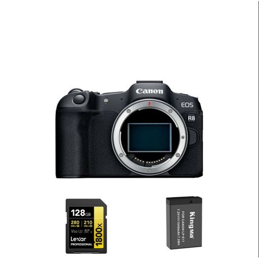 Canon EOS R8 Body + Kingma 1040mAh Battery + Lexar 128GB SDXC UHS-II Memory Card