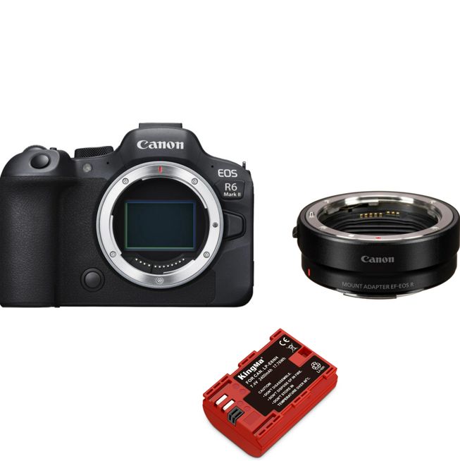 Canon EOS R6 Mark II Cuerpo + Adaptador de montura EF-EOS R + Batería Kingma 2400 mAh (Canon LP-E6NH)