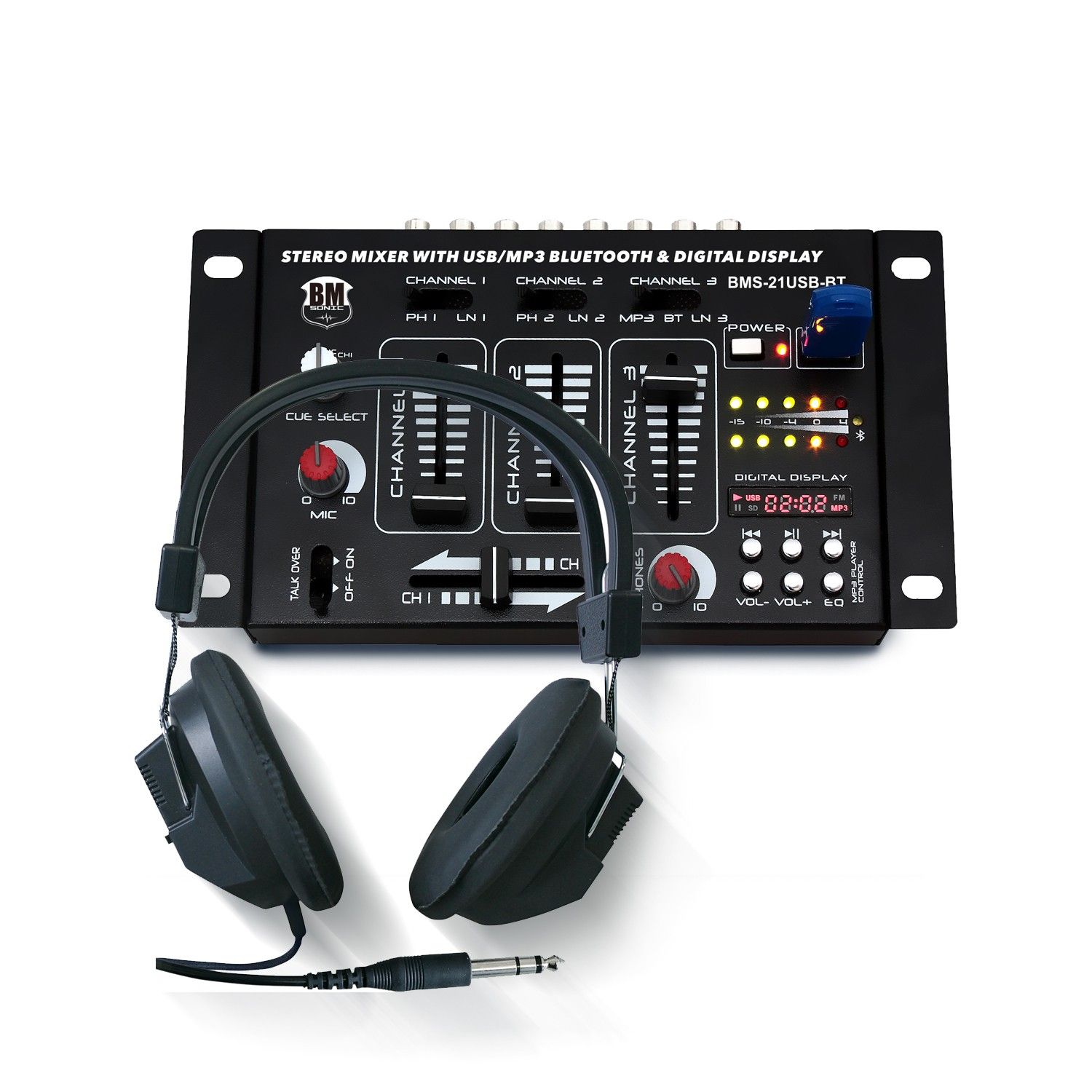 BM SONIC BMS-21USB-BT 4-Way/7-Channel DJ Mixer with USB & Bluetooth
