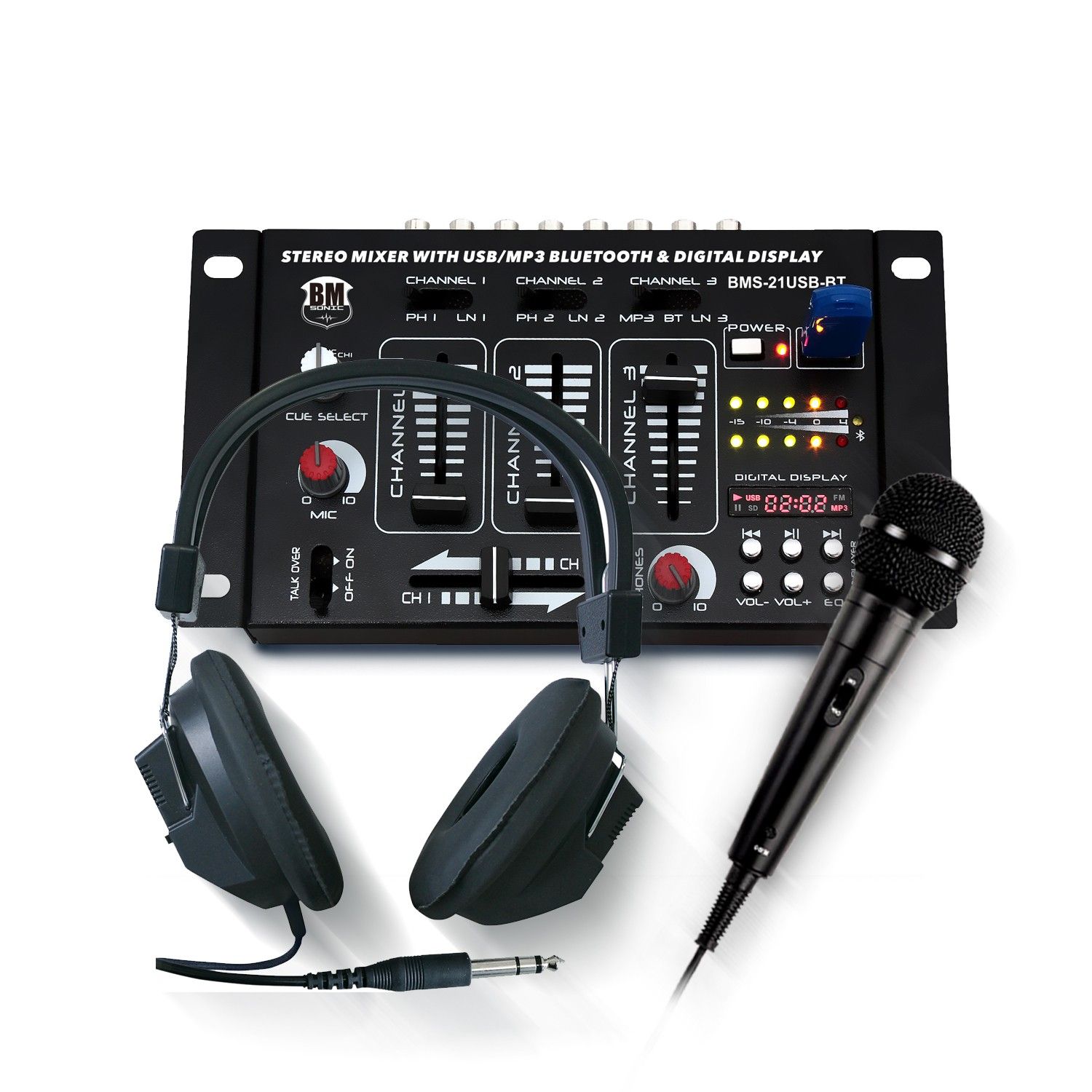 BM SONIC BMS-21USB-BT 4-Channel DJ Mixing Table with USB & Bluetooth
