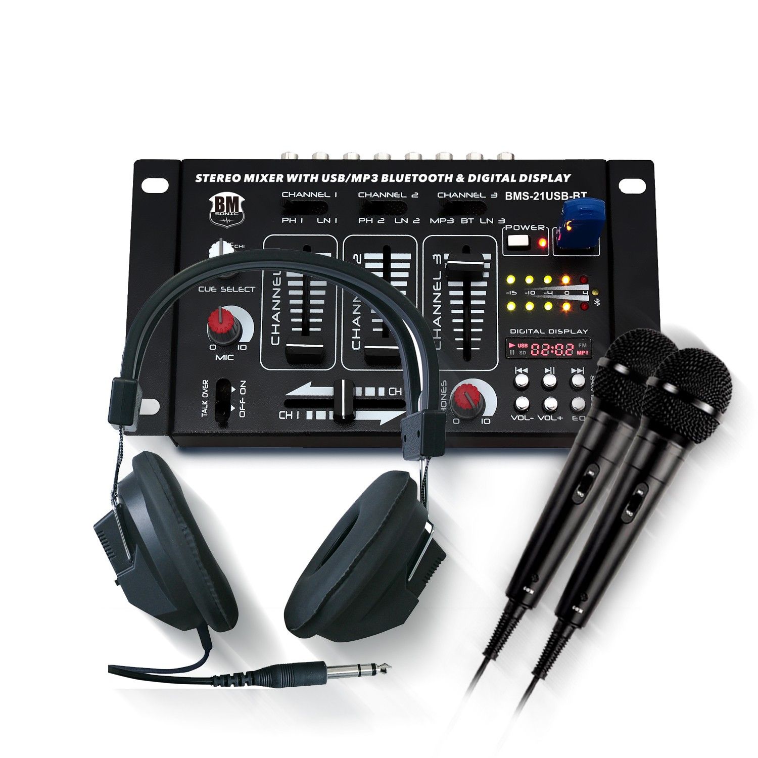 BM Sonic BMS-21USB-BT 4-Way DJ Mixer with Bluetooth and USB MP3 Player