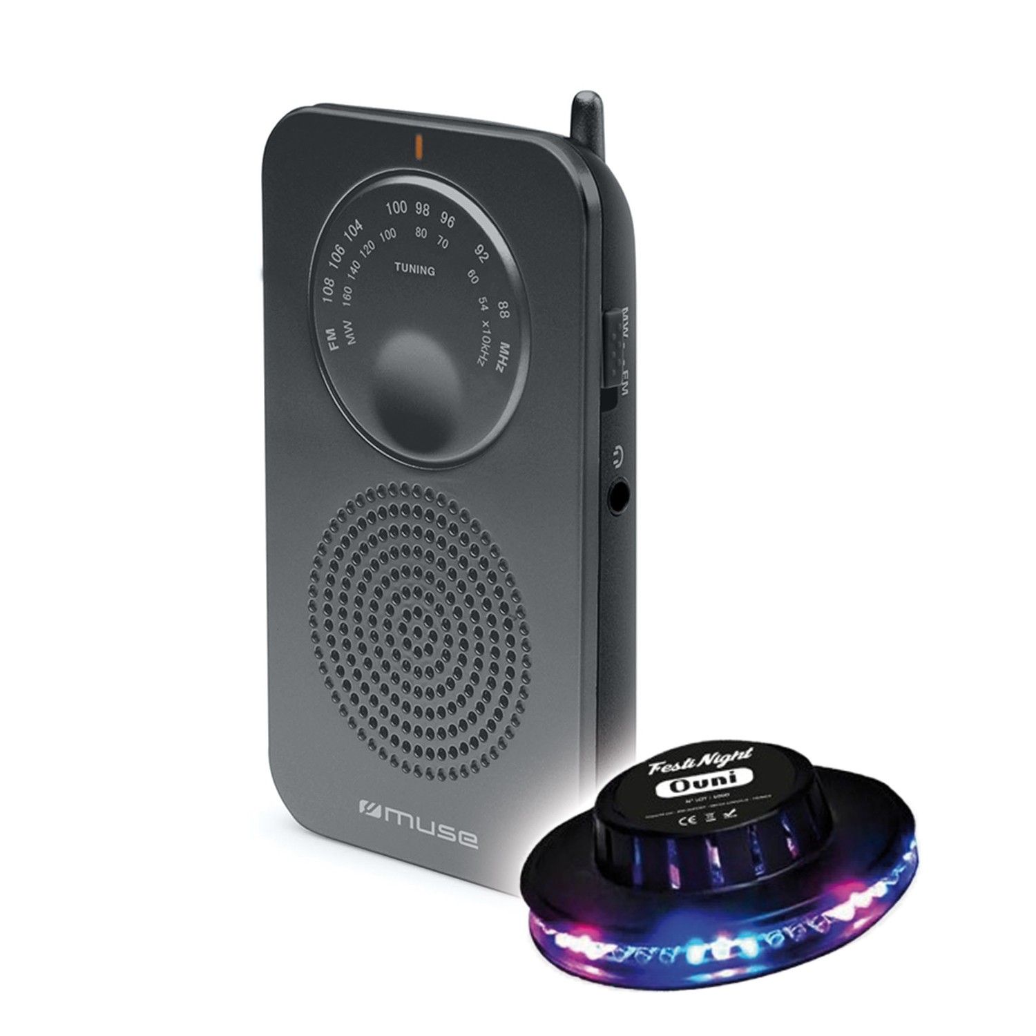 BMI Radio Pocket M-01-RS - FM/MW Dual Band Radio with Built-in Speaker and LED Light Disk