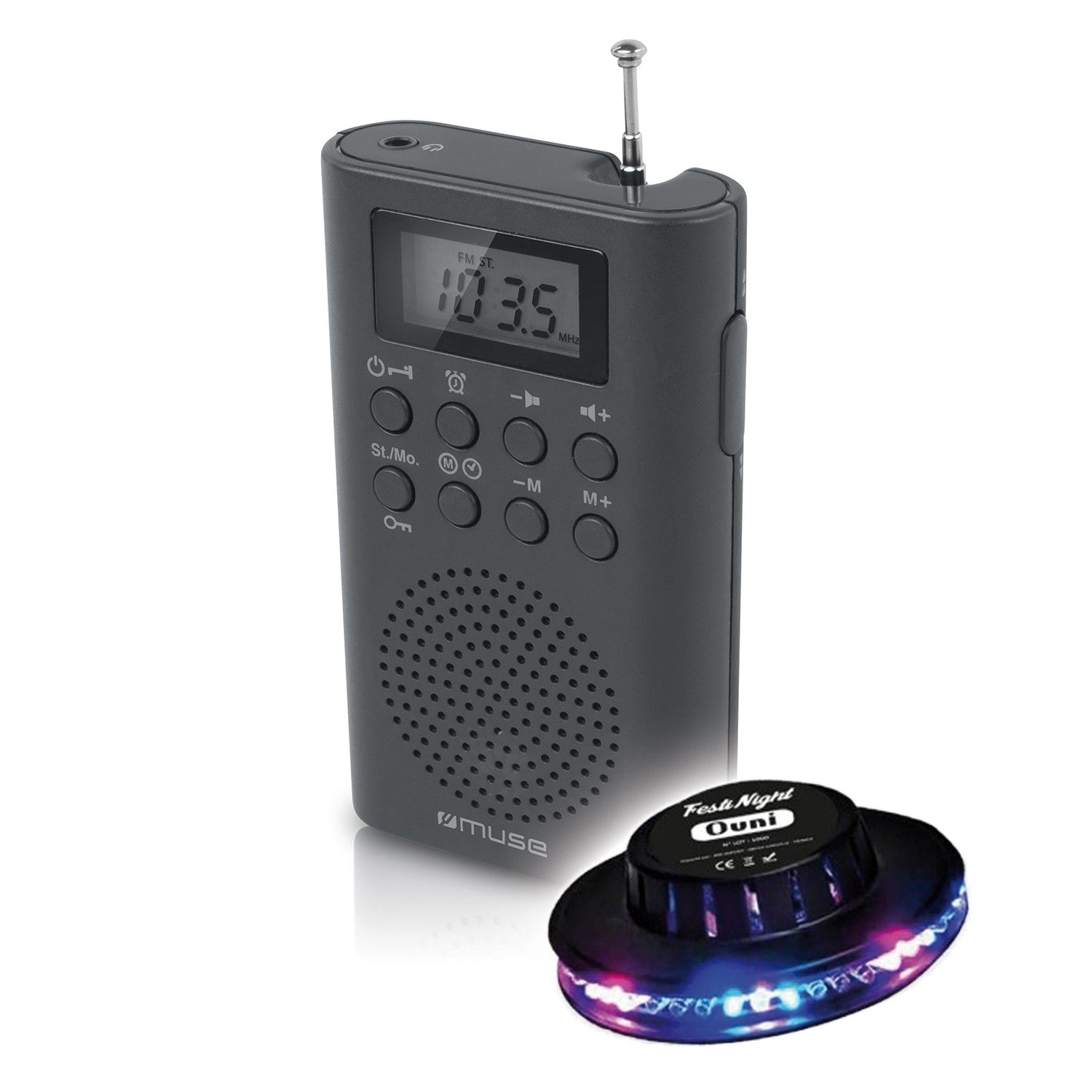Pickering M-03-R Pocket Radio with LCD Display - FM PLL Radio, Alarm Clock, Built-in Speaker, LED Light