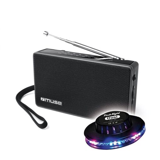 BMI Portable Radio M-030-R - Swivel FM Antenna - Rotative Volume and Power Button - Wave Range Selector - LED UFO Light