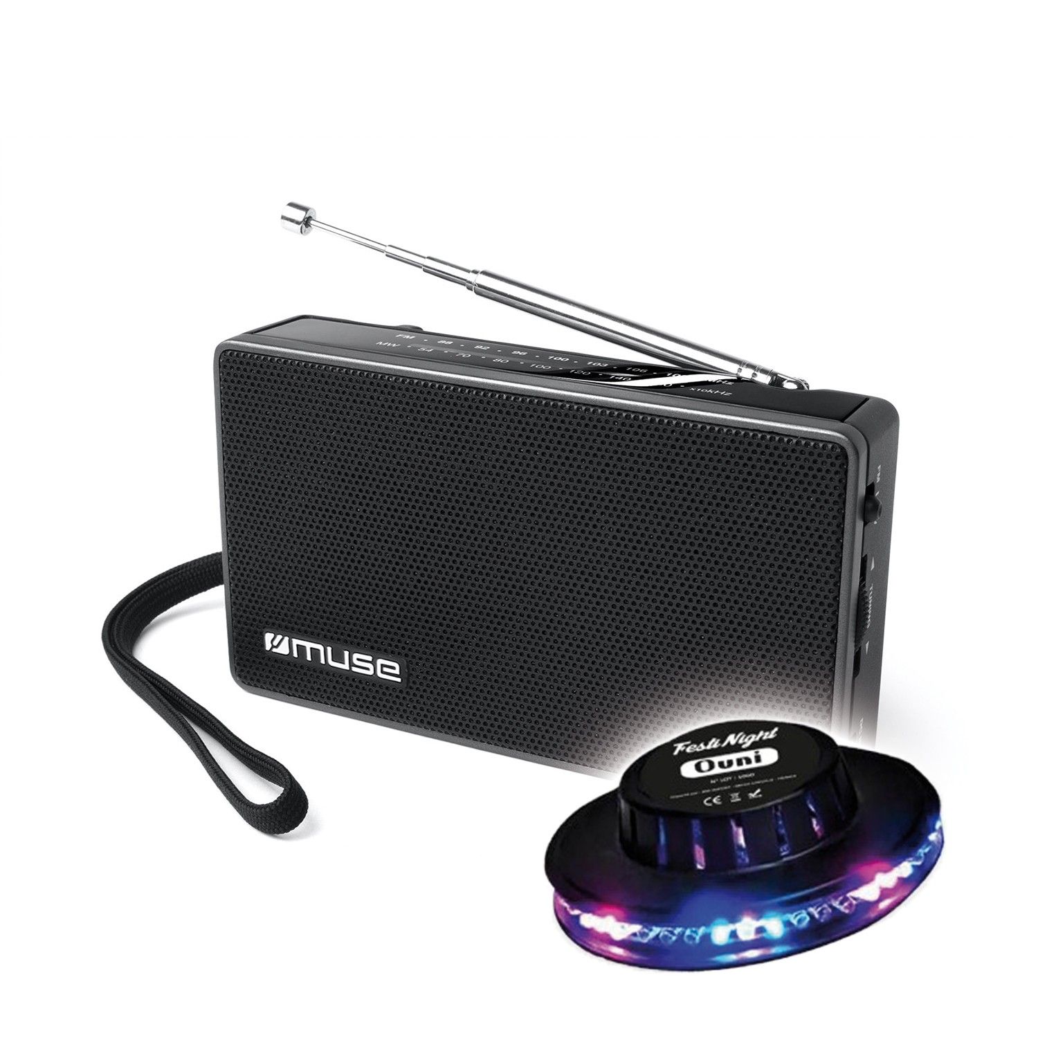 BMI Portable Radio M-030-R - Swivel FM Antenna - Rotative Volume and Power Button - Wave Range Selector - LED UFO Light