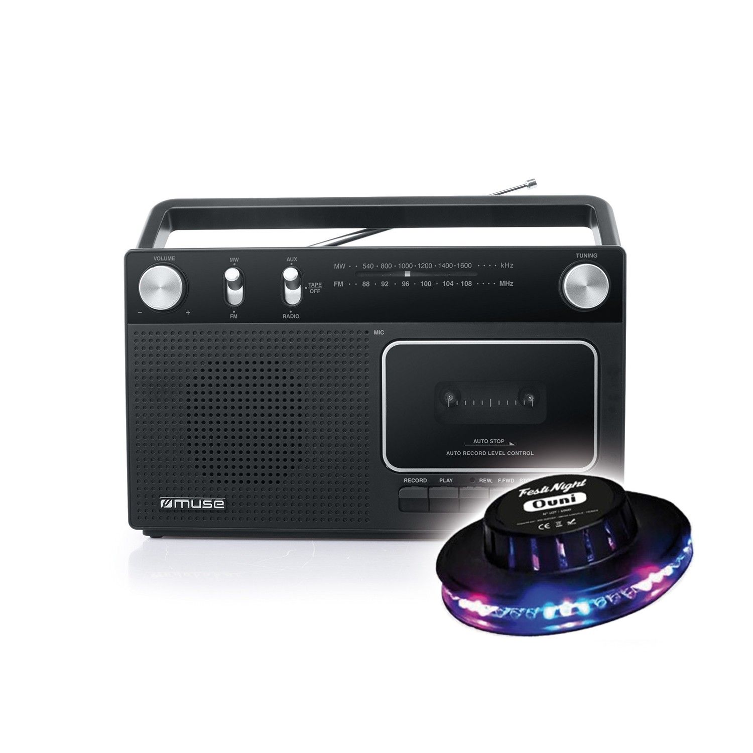 BMI K7 M-152-RC Analogue Radio - FM/MW Cassette Recorder with Auto-Stop Function - 7.6cm Speaker - UFO Light