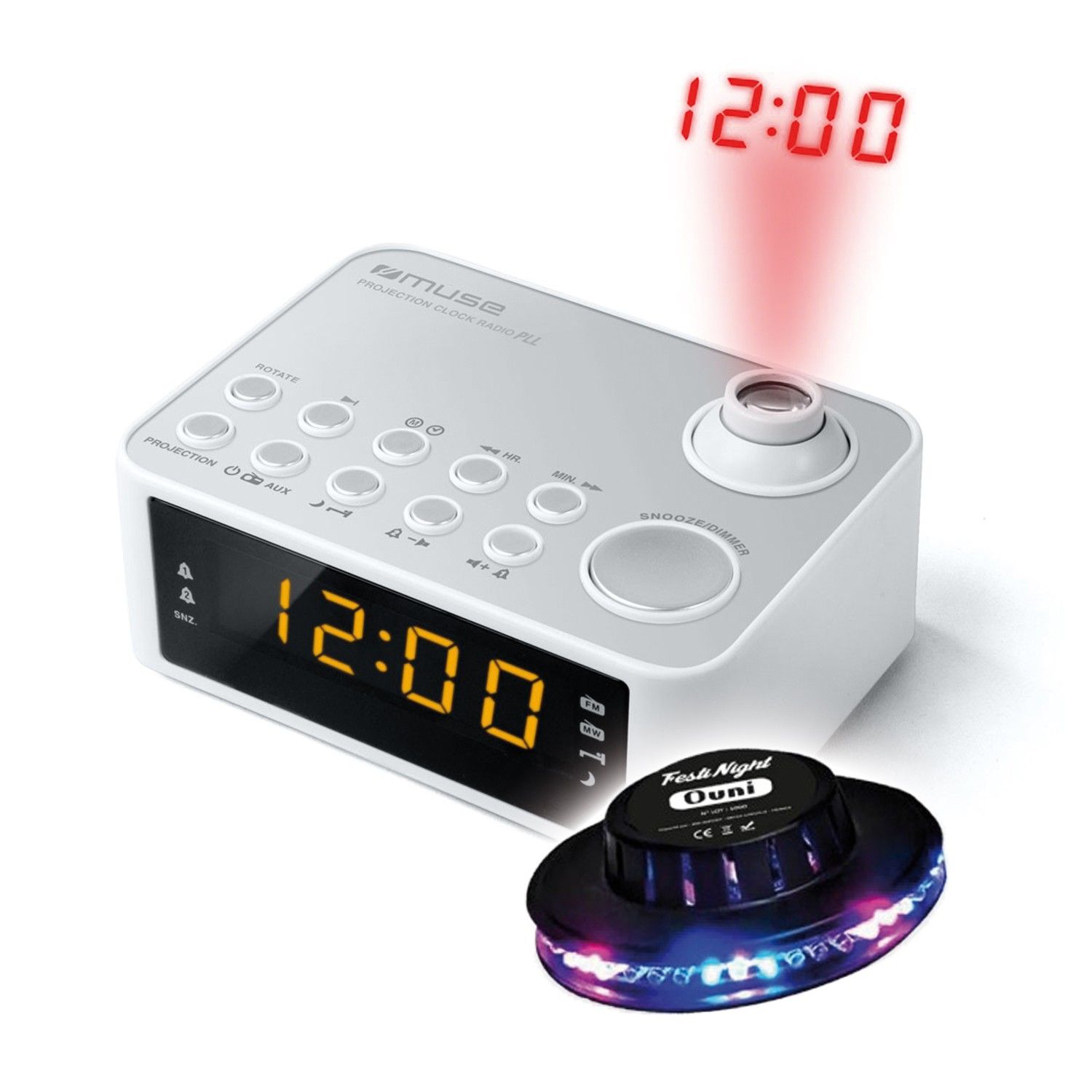 BMI M-178-PW Projected Alarm Clock - White - Double Alarm - PLL Radio FM/MW