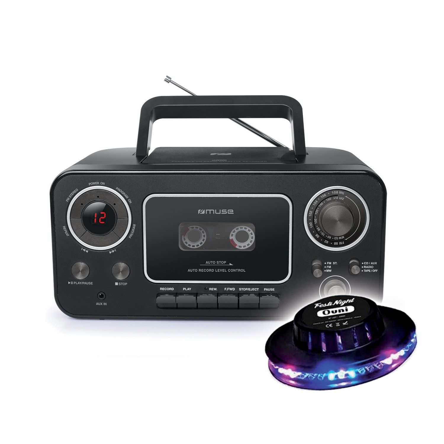 BMI M-182-RDC Radio Cassette CD Player - LED Display - Total or Partial Repeat Function - CD Player - FM Antenna - UFO Light