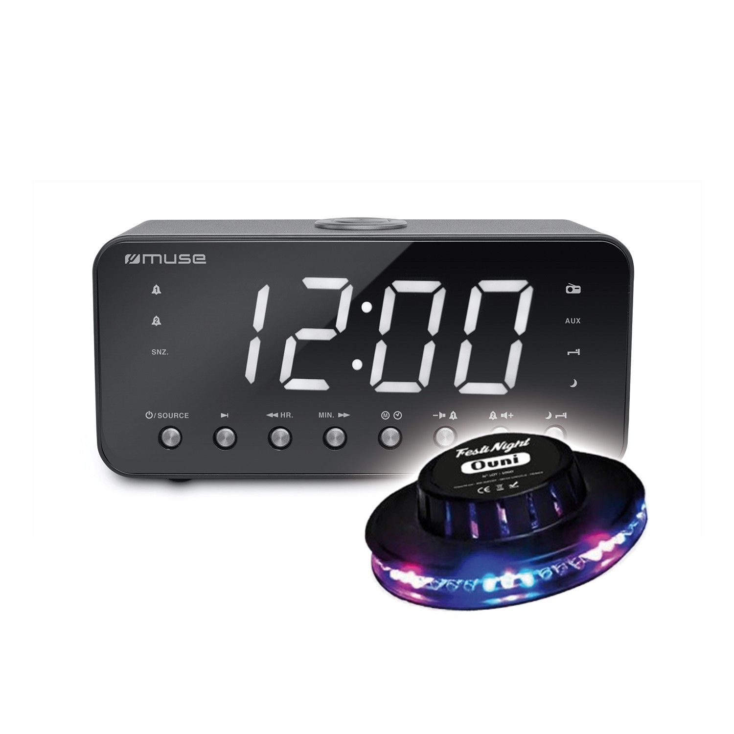 BMI M-192-CR USB Charging Radio Alarm Clock - Extra Large White Display - PLL FM Radio - Double Alarm with LED Light Show