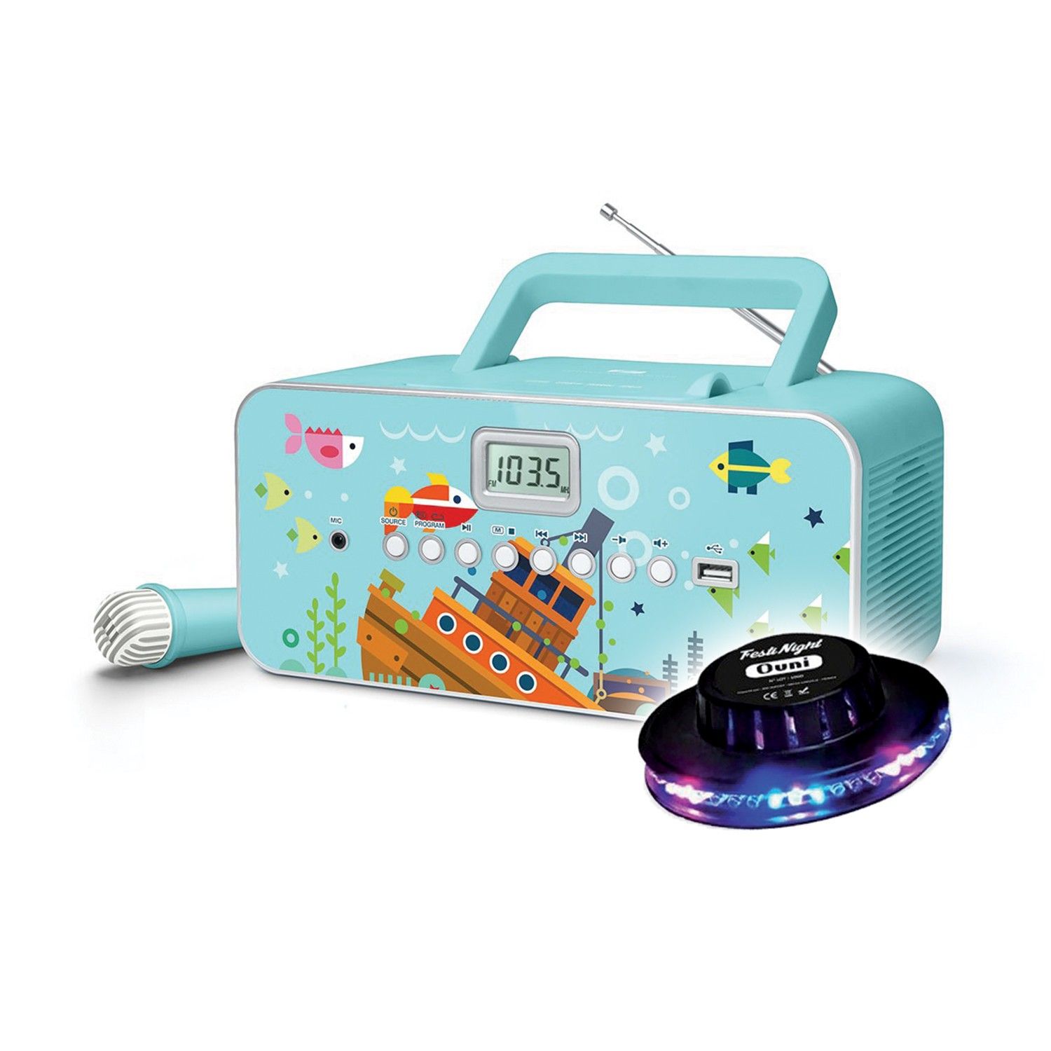 BMI M-29-KB Radio CD USB - Blue - LCD Display - FM Antenna - UFO Light - 1 Micro Included - CD/CD-R/CD-RW - FM Radio