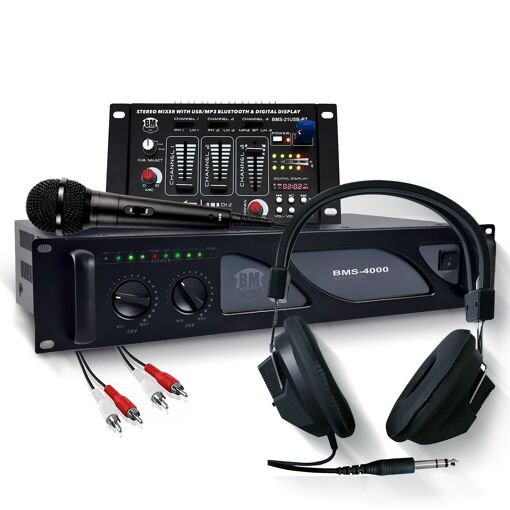 BM Sonic BMS-4000 4000W Amplifier and BMS-21USB-BT DJ Mixing Table