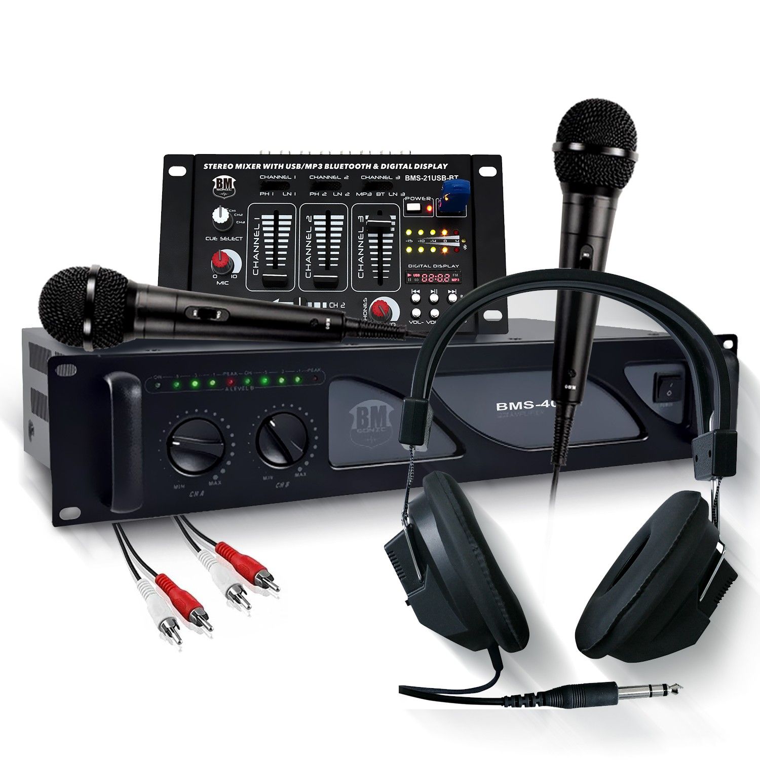 Table de mixage DJ amplificateur USB Bluetooth 4000W, ventilation continue, Casque, Micros, Câble - Pack Bm Sonic