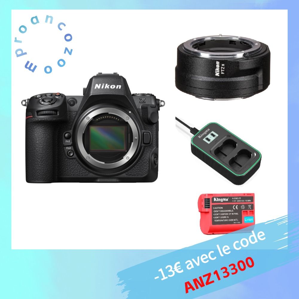 Nikon Z8 Body + FTZ II Adapter + Kingma 2400mAh Battery (Nikon EN-EL15) + Charger