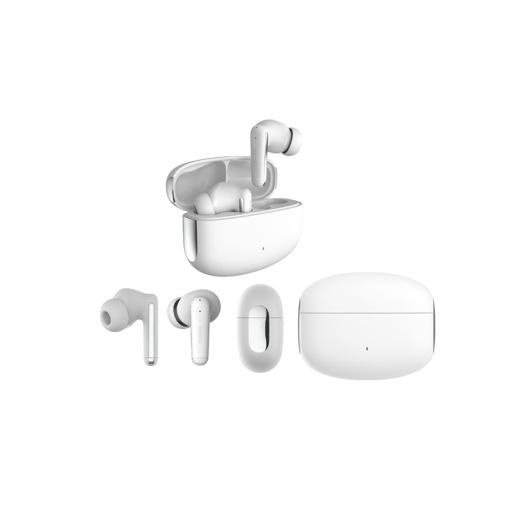 Wireless Earbuds WE - Bluetooth 5.3, 37mAh Built-in Battery (5.5h Duration) + 500mAh Charging Case, ANC, 2 Micro ENC, White