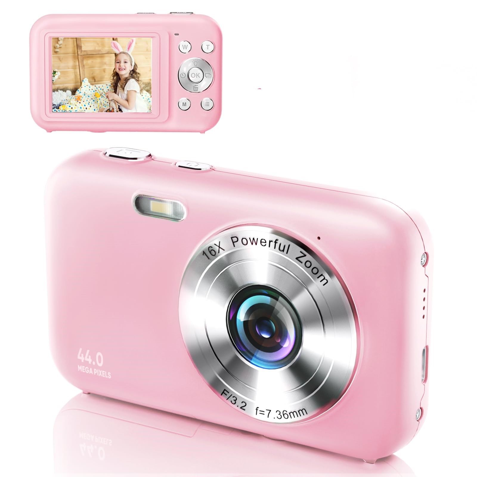 Digital Camera 1080P 44MP with 16x Zoom and 2.4" Screen - Pink