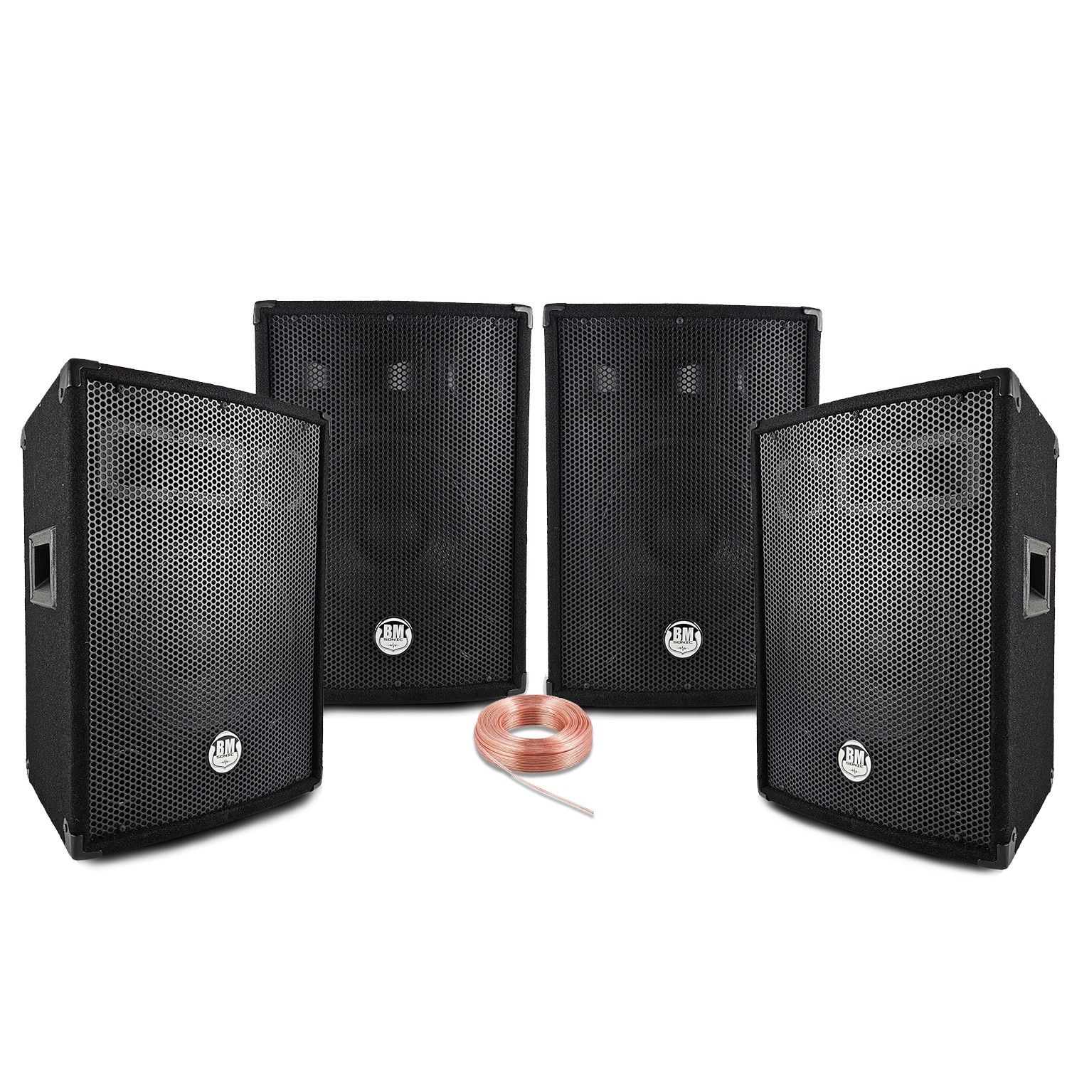 Kit Sono Sound 1600W Total - Enceintes passives BM SONIC BMS 400W (4) + Câbles - Soirée, Anniversaire, Mariage, DJ