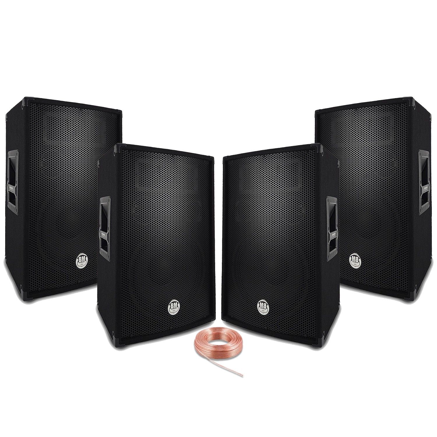 Pack Sono Sonido 2400W Total - 4 Altavoces Pasivos BM SONIC BMS 600W Negro - Cables de Altavoz