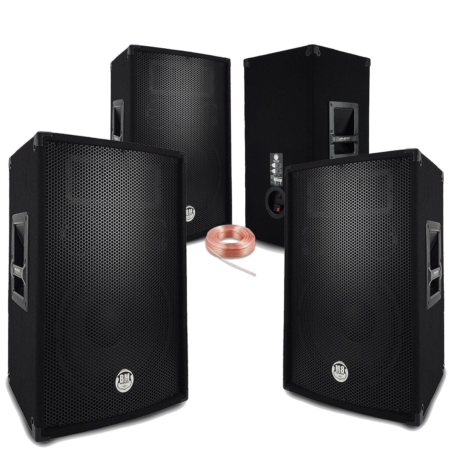 Pack Sono Sound 2800W Bm Sonic - 4 Enceintes passives BM SONIC BMS 700W Noir - Câbles HP