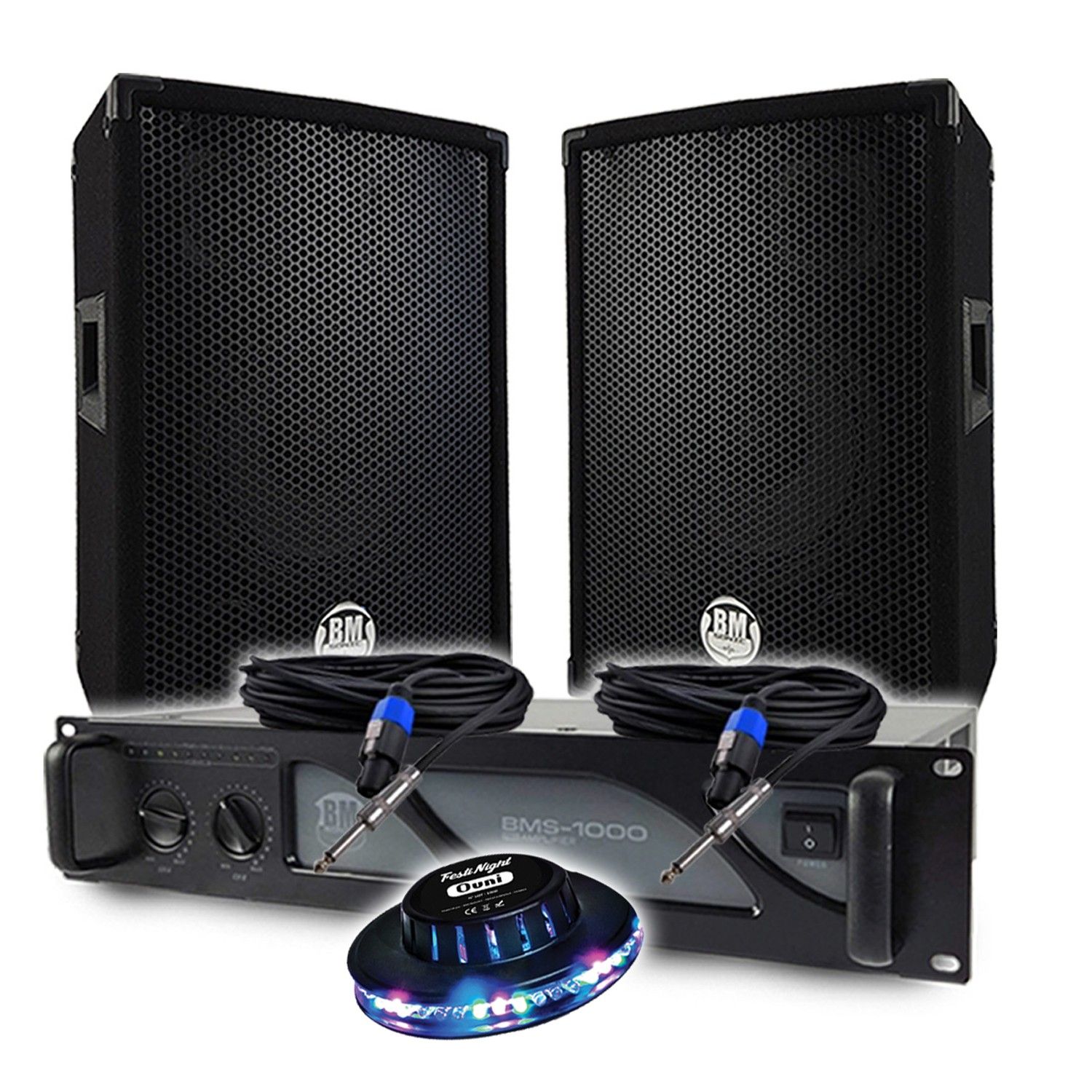 Paquete de Sonorización BM Sonic DJ BM SONIC 1000W con Altavoces de 8'' 2x300W, Animación LED, Pequeña Sistema de Sonido