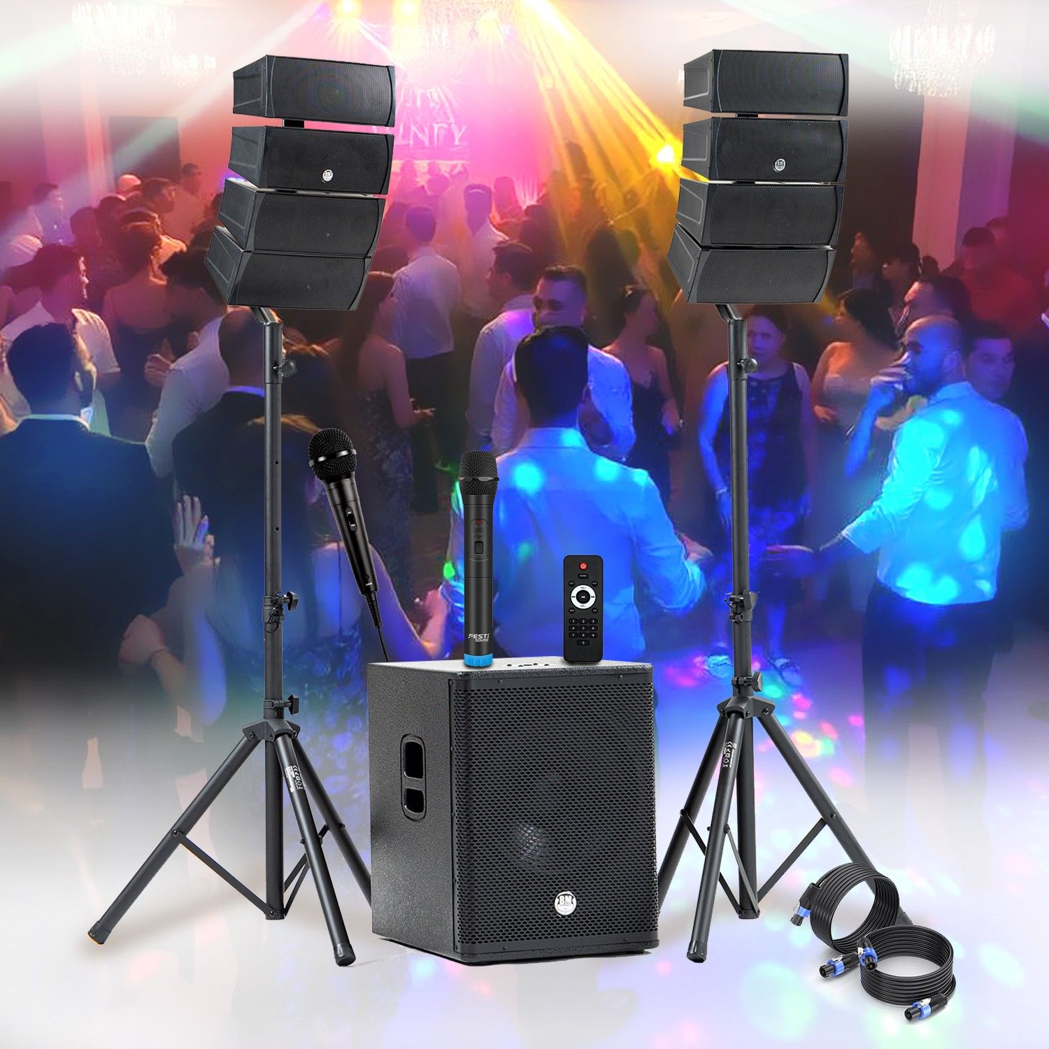 Kit Sonorizo DJ BM Sonic con Subwoofer de 38 cm y Altavoces Satélite