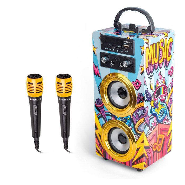 Karaoké Enfant Trendix - Enceinte Bluetooth Musique Star - 2 Microphones - Support Téléphone